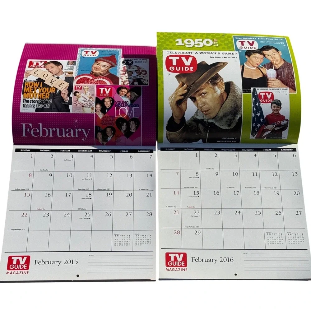 Lot 2 TV Guide Magazine Ltd Edition Calendars (2015 & 2016) Classic Covers
